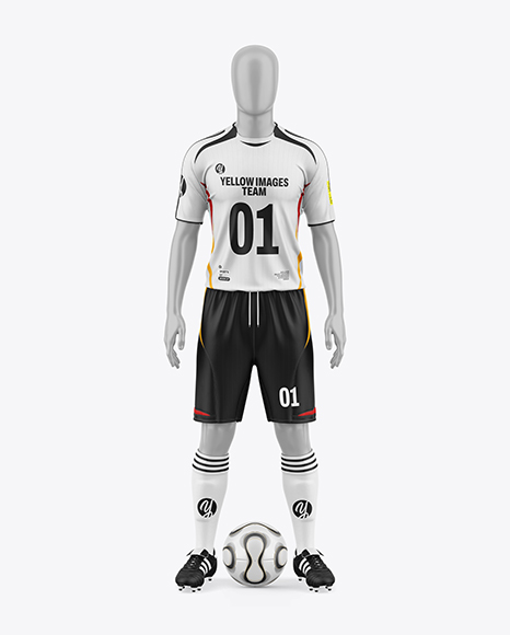 Full Soccer Kit w Mannequin Mockup – Front View