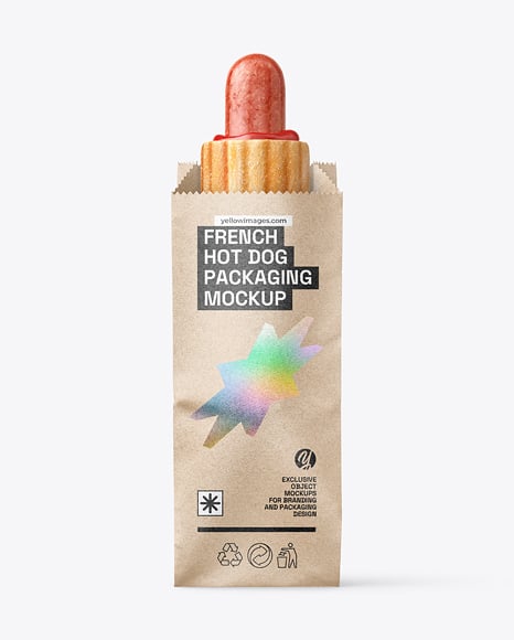 Kraft Paper Bag with Hot Dog Mockup - Cylindrical box mockup