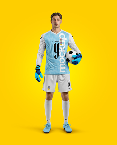 Soccer Goalkeeper Wearing V-Neck Long Sleeve Jersey Mockup