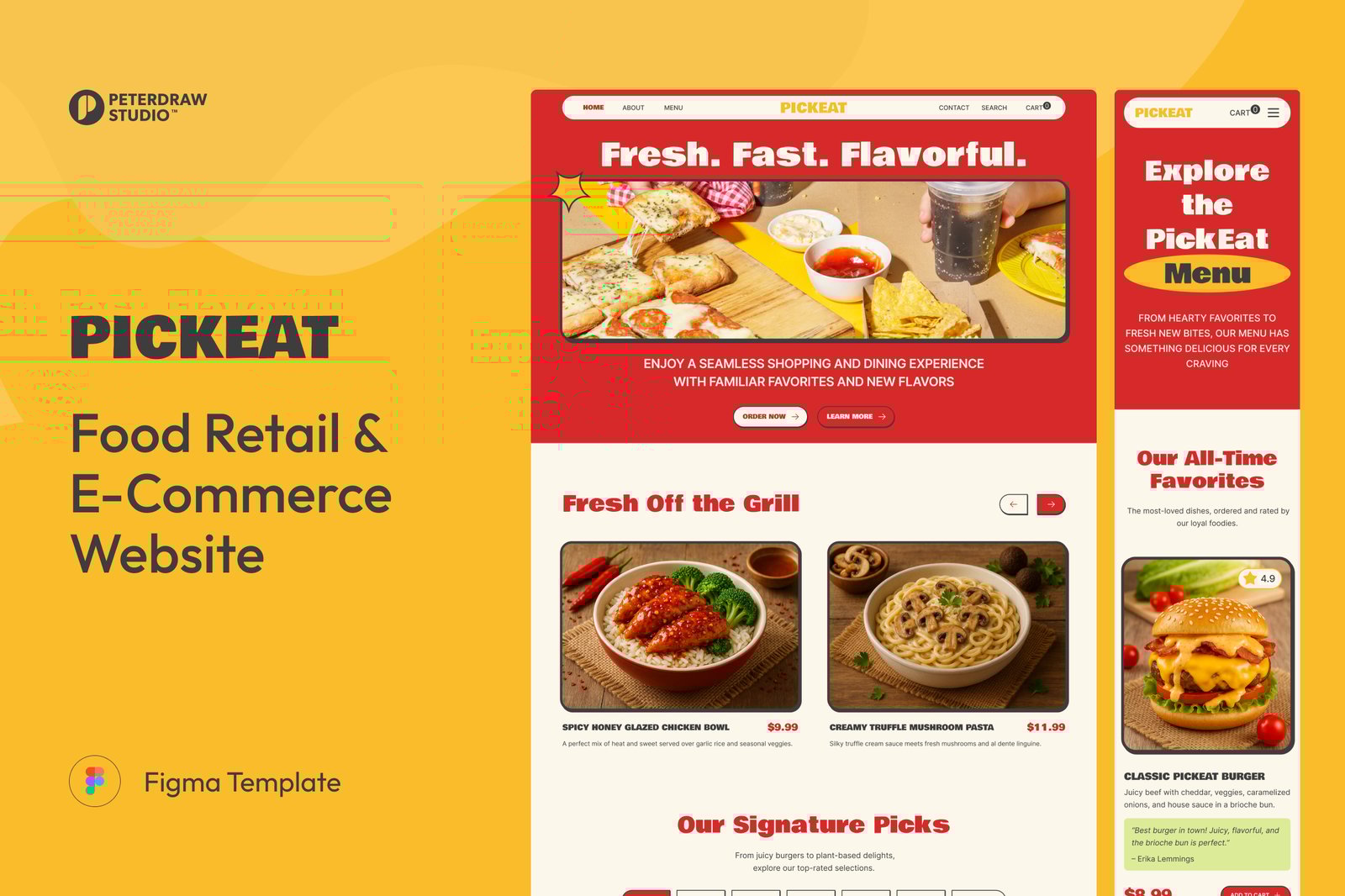 PickEat – Food Retail &amp; E-Commerce Website UI Figma Template
