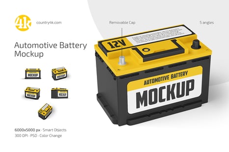 Automotive Battery Mockup Set - Product Mockups