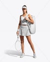 Woman Wearing Tennis Uniform and Tennis Bag Mockup