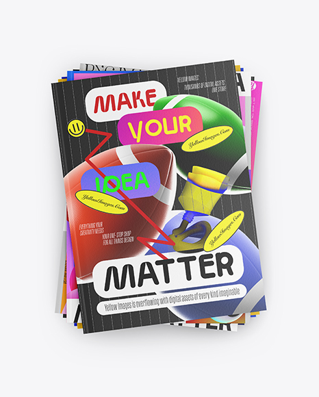 Seven Magazines Mockup - Top View