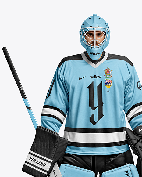 Man Wearing Ice Hockey Goalkeeper Kit Mockup