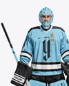 Man Wearing Ice Hockey Goalkeeper Kit Mockup