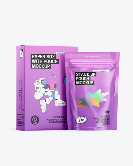 Box with Glossy Pouch Mockup