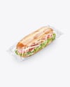 Clear Plastic Flow-Pack with Sandwich in Paper Sleeve Mockup