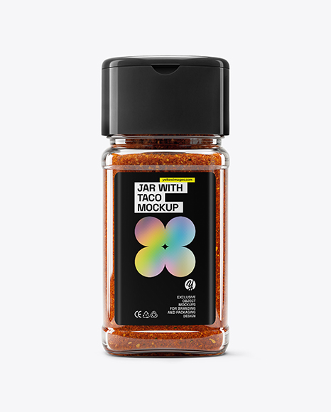 Square Glass Jar with Taco Seasoning Mockup