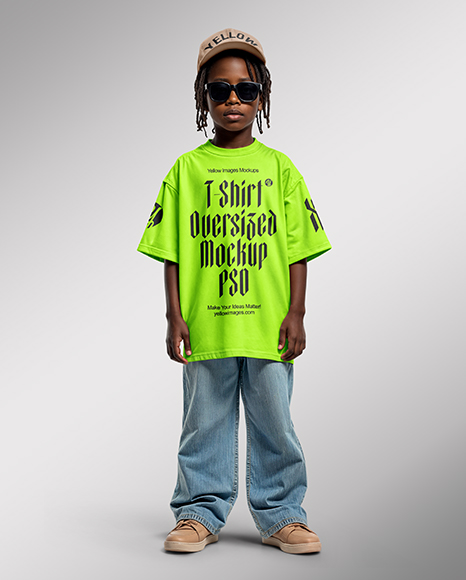 Afro-American Boy Wearing Oversize T-Shirt and Wide Jeans Mockup