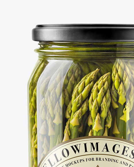Clear Glass Jar with Pickled Asparagus Mockup