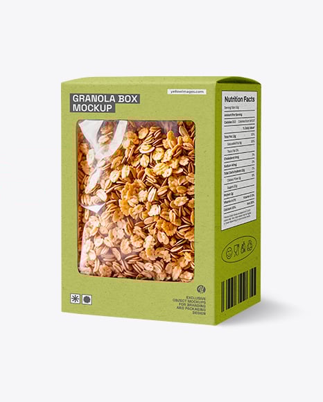 Kraft Box With Granola Mockup - Cereal box mockup