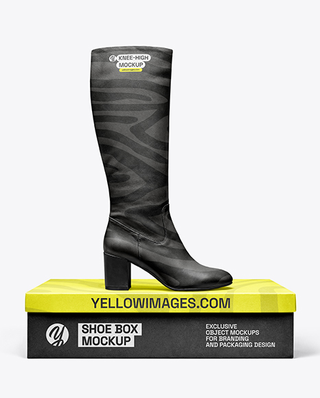 Women's High-Knee Boot on Shoe Box Mockup - Mockups