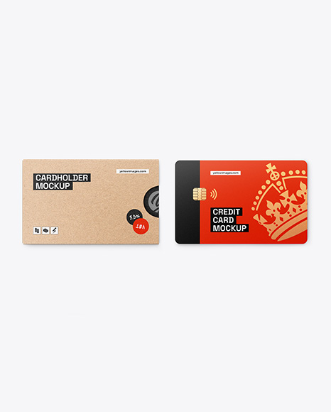 Credit Card w Kraft Cardholder Mockup - Visiting card mockup