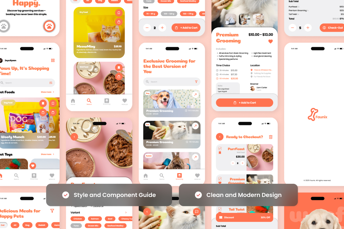 Faunix – Pet Health &amp; Grooming App Design Template
