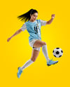 Female Soccer Player Wearing Jersey and Shorts Mockup