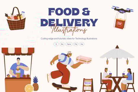 Food and Delivery Illustration - Delivery app
