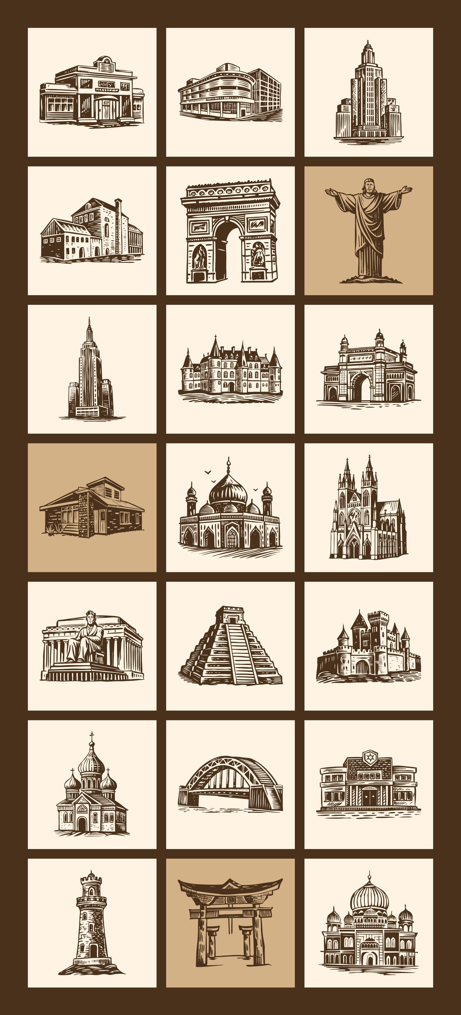 Vintage Building Illustration Set