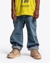 Black Boy Wearing Oversize T-Shirt and Baseball Cap Mockup