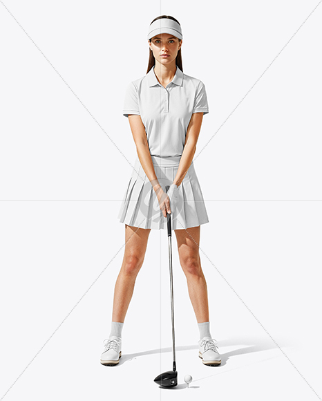 Woman Wearing Golf Shirt and Skirt Mockup