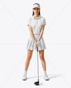 Woman Wearing Golf Shirt and Skirt Mockup