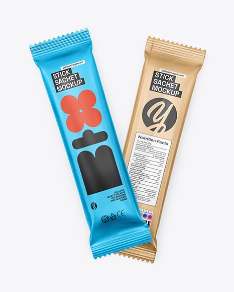 Two Matte Metallic Stick Sachets Mockup