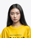 Young Asian Woman Wearing Oversized T-Shirt Mockup
