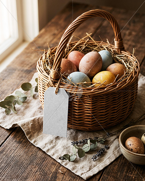 Easter Basket with Tag Mockup