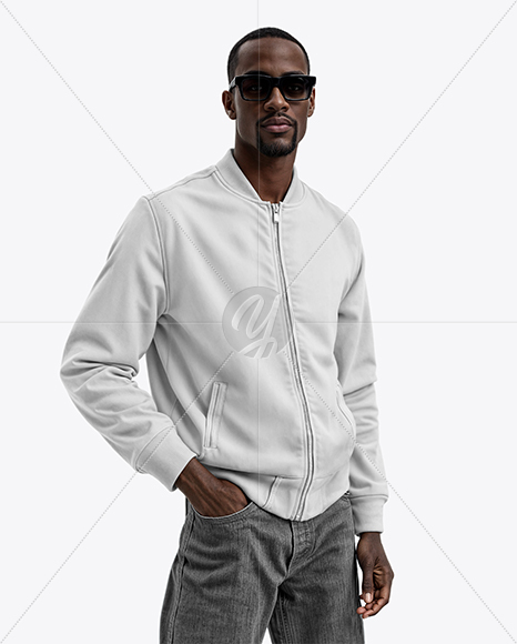 Black Man Wearing Bomber Jacket and Jeans Mockup
