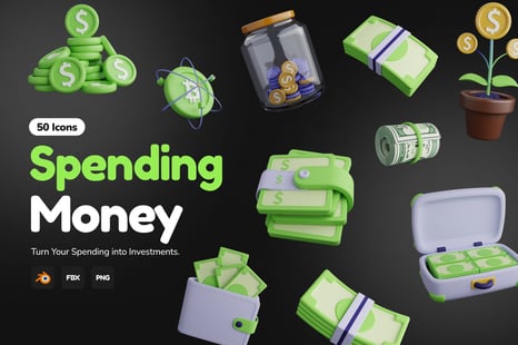 3D Spending Money Icons - Graphics