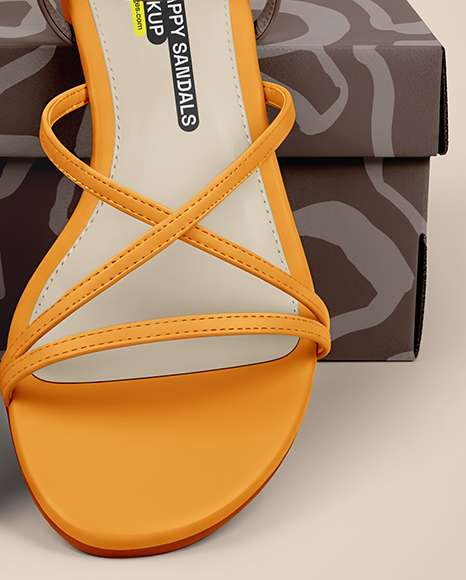 Pair of Strappy Sandals With Shoe Box Mockup