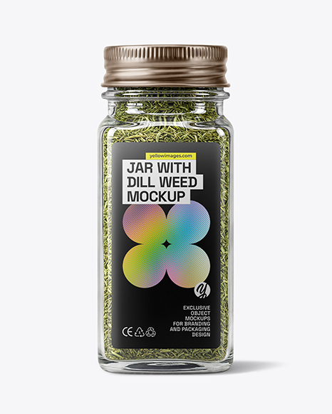 Square Glass Jar with Dill Weed Spice Mockup - Seasoning mockup