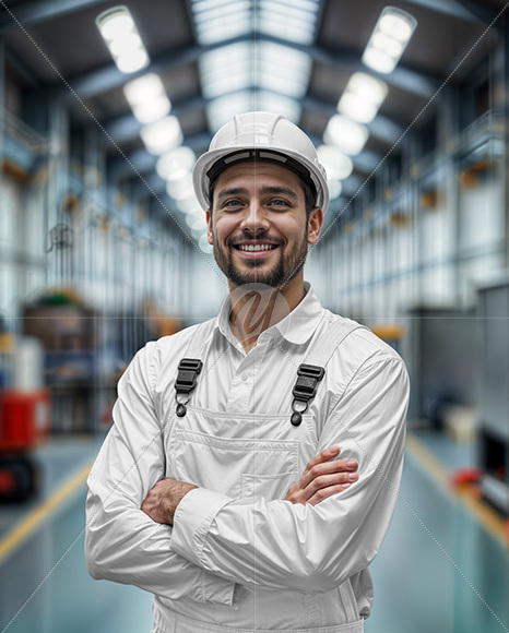 Engineer Wearing Bib Overalls and Shirt Mockup
