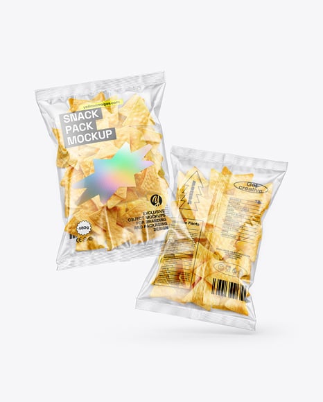 Clear Plastic Snack Bags with Corn Chips Mockup