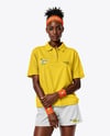 Afro-American Woman Wearing Tennis Polo Shirt and Shorts Mockup