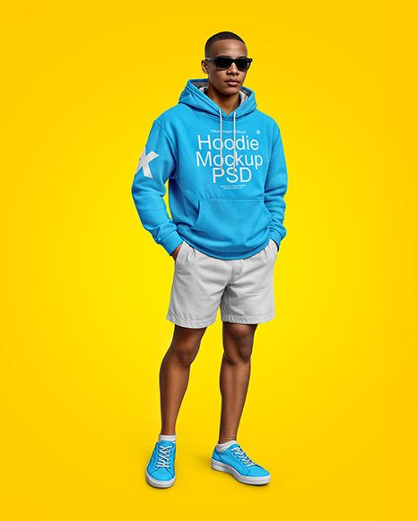 Black Man Wearing a Hoodie and Sunglasses Mockup