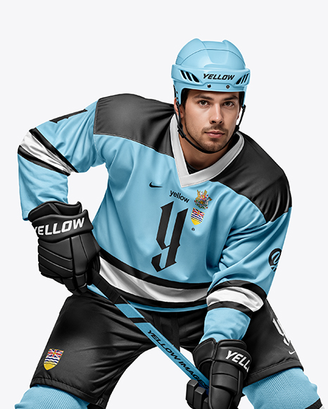 Man Wearing Full Ice Hockey Uniform Mockup