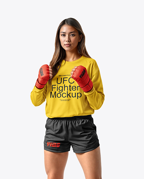 Female UFC Fighter Wearing Long Sleeve T-Shirt & Shorts Mockup - Free+Short+Sleeves+Child+T-Shirt+Mockup+PSD+-+Good+Mockups+...