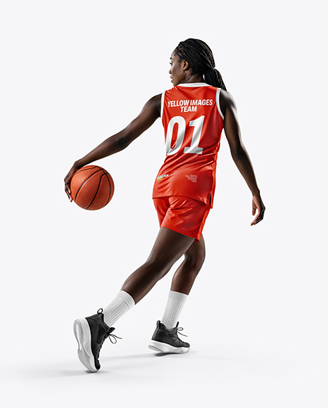 Black Woman Wearing Full Basketball Kit Mockup - Baseball+Sleeveless+Shirt+Back+View+Jersey+Mockup+PSD+File+...