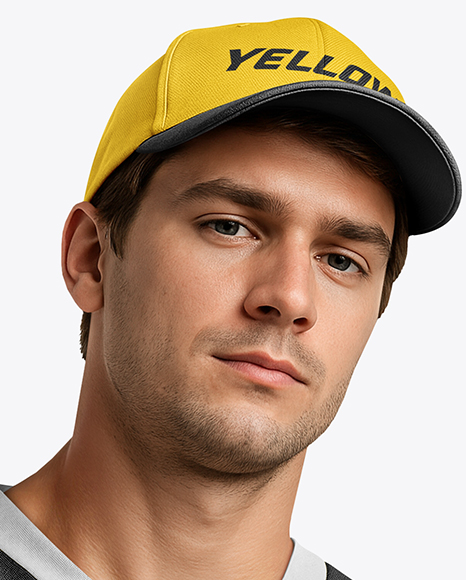 Man Wearing Ice Hockey Jersey and Cap Mockup