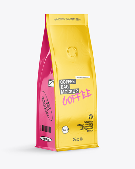 Glossy Coffee Bag Mockup - Half Side view