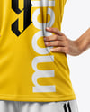 Woman Wearing Soccer Jersey and Shorts Mockup