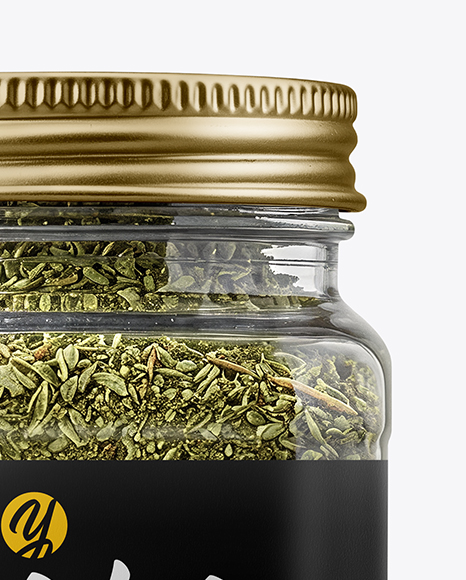 Square Plastic Jar with Marjoram Spice Mockup