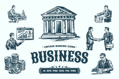 Vintage Business and Banking Icon - Illustrations