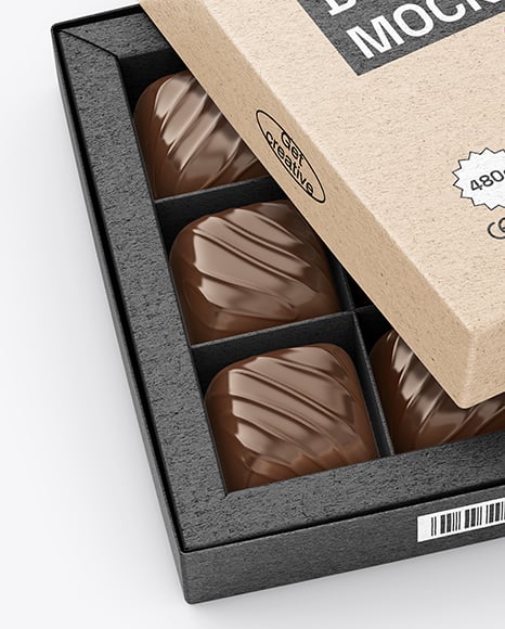 Kraft Paper Box with Chocolate Sweets Mockup