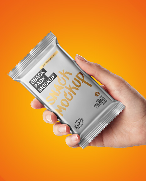 Metallic Snack Bar in a Hand Mockup