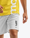 Soccer Player Wearing Raglan Jersey and Shorts Mockup