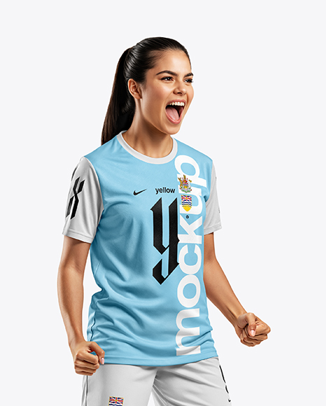 Woman Wearing Soccer Jersey and Shorts Mockup
