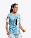 Woman Wearing Soccer Jersey and Shorts Mockup