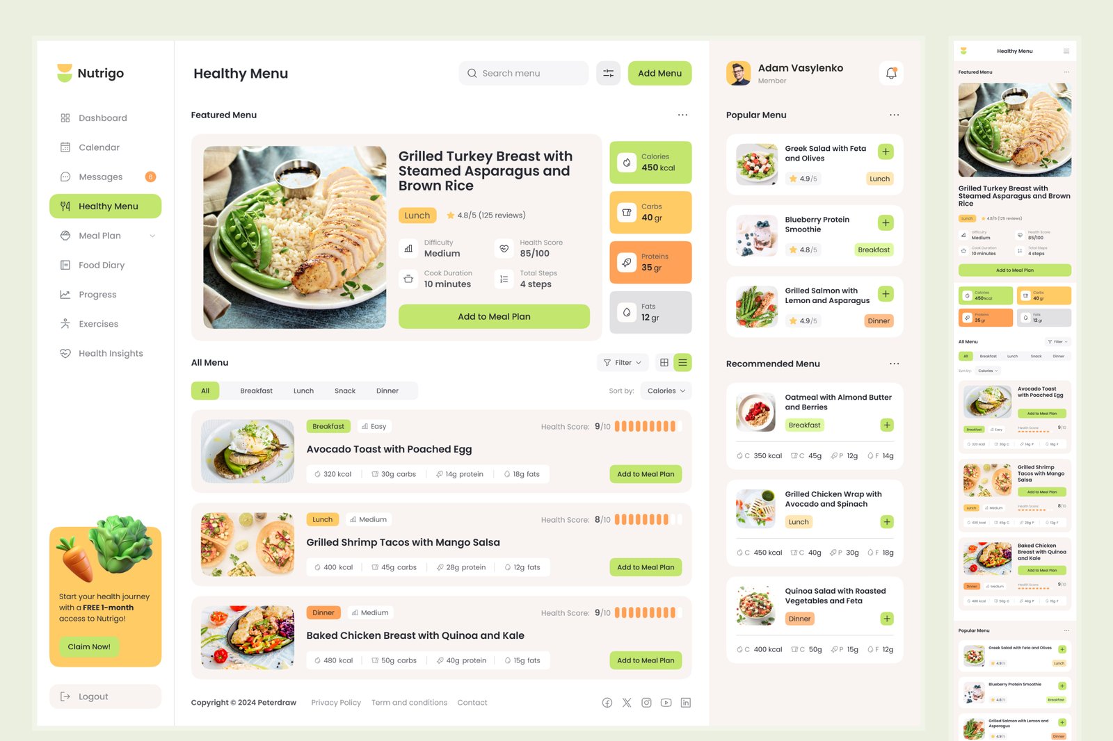 Nutrigo - Nutrition &amp; Diet Dashboard