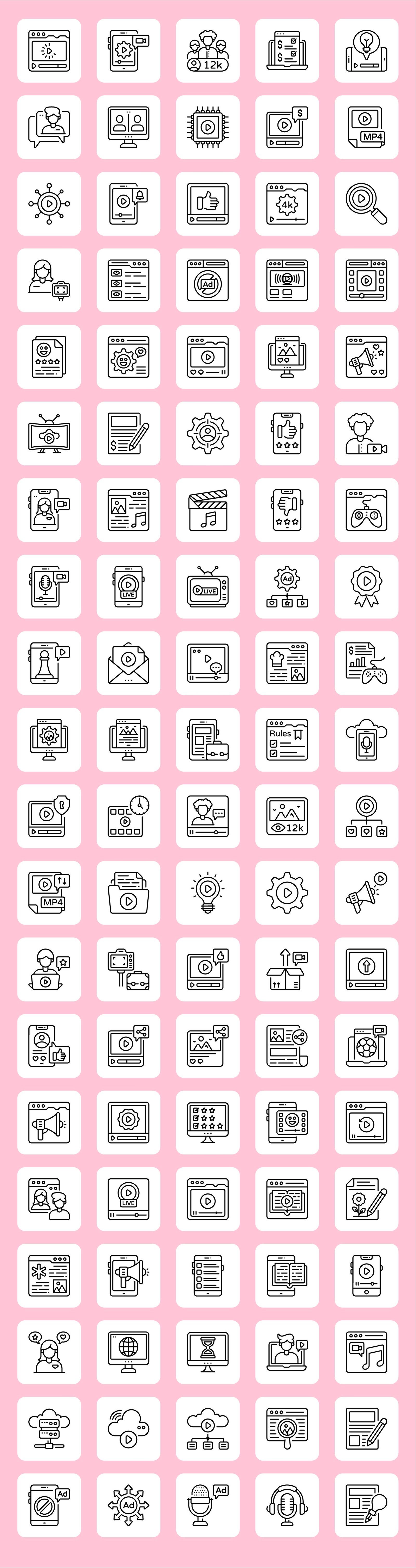 Online Steaming Vector Outline icon set